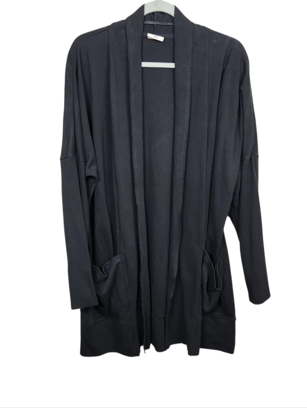 PACT Airplane Cardigan Black 100% Organic Cotton Travel Longline Womens Size M L - Picture 2 of 14